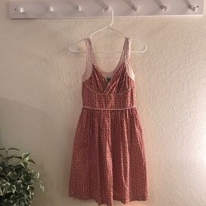 Red and white midi dress